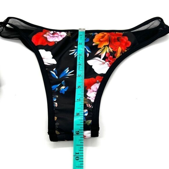 Black and Red Floral Bikini with Mesh Accents Size Medium Unbranded - Picture 15 of 16